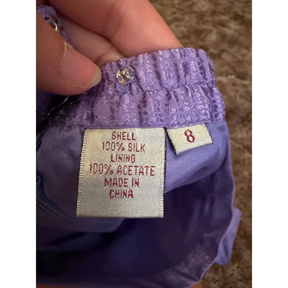 Vintage 90s Purple Silk Jacquard Midi Skirt Textured Pencil/Straight Skirt